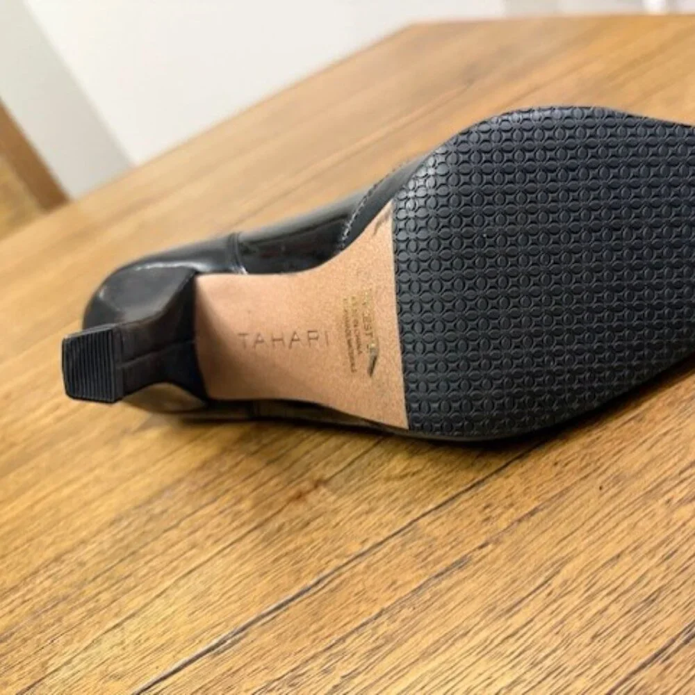 TAHARI Black Patent Leather Ankle Booties
